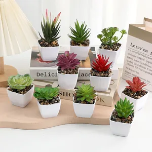 Artificial Succulent Potted Plants Fake Plastic Greenery Succulents Mini Desktop Decor Home Office Table Ornament Gift