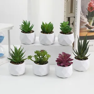 Plantes succulentes artificielles en pot fausses plantes vertes en pot céramique diamant déco