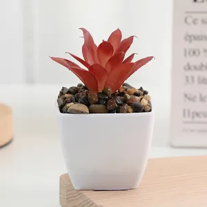 Artificial Mini Red Succulent Potted Plant Fake Greenery for Home Office Desk Decor