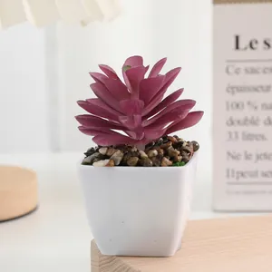 Artificial succulent potted plant mini fake green plant desktop home decor white pot
