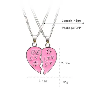 BFF Best Friends Sister Broken Heart Pendant Necklace Pink Enamel Cute Matching Jewelry