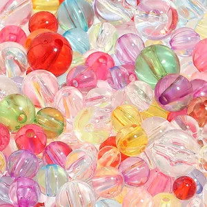 Colorful acrylic translucent straight-hole round beads detail for DIY bracelets and jewelry accessories.