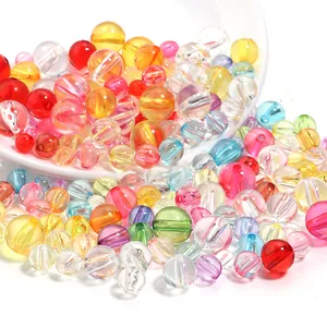 Colorful transparent acrylic round beads for DIY bracelets and jewelry accessories details.