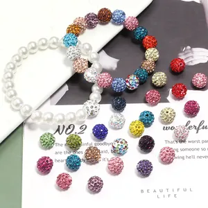 Shamballa Polymer Clay Rhinestone Round Loose Beads Sparkly Disco Ball Beads With Straight Hole For Jewelry Making DIY Bracelet Findings Crafts