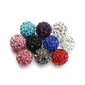 Colorful rhinestone clay shamballa beads for DIY jewelry making and bracelet accessories.