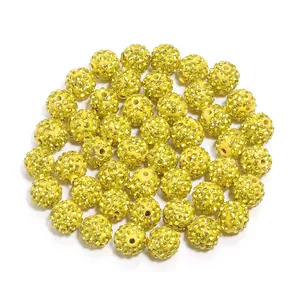 Yellow Shamballa pave rhinestone clay loose beads for DIY bracelet jewelry making accessories.