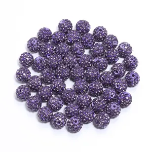 Purple rhinestone Shamballa clay beads detail, DIY bracelet jewelry accessory parts.