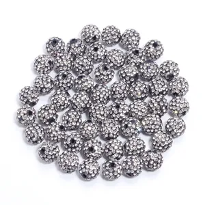 Shamballa clay rhinestone loose beads for DIY bracelet jewelry making, sparkling silver crystals.