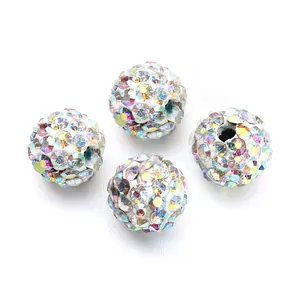 Shamballa rhinestone clay beads detail view, sparkling AB crystal DIY jewelry accessories.