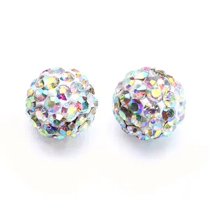 Shamballa rhinestone clay beads detail view, sparkling crystal spacer bead for DIY jewelry making