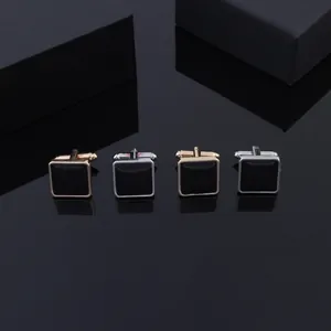 Classic square cufflinks with black enamel, alloy metal, perfect for business French shirts.