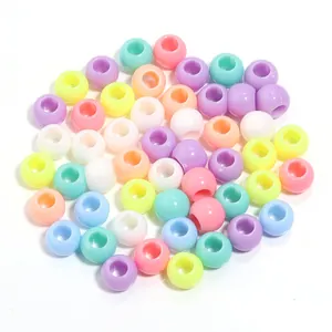 Perles acryliques grand trou colorées rondes en vrac bracelet DIY chaîne téléphone bijoux