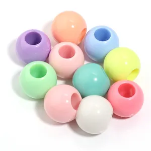 Perles rondes en acrylique colorées à grand trou, perles d'espacement unies pour bijoux DIY.
