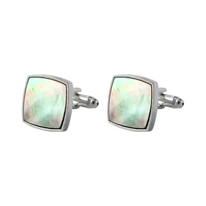 Square cufflinks for men women, abalone shell inlay, stylish french shirt suit accessories.