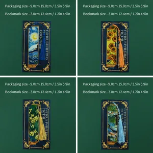 Vintage famous painting metal bookmarks with exquisite tassels and elegant gift packaging.