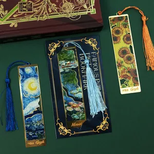 Retro famous painting metal bookmarks hollow page clips set with tassels art collection decor