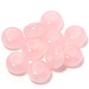 Pink resin large hole beads for DIY jewelry making, smooth spacer beads for phone charms.