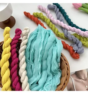 Candy color pleated ribbon scarf for women, trendy twisted long design, soft and elegant accessory.