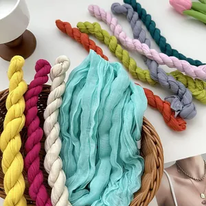 Colorful pleated ribbon scarf for women, trendy candy color twisted long neckerchief new.