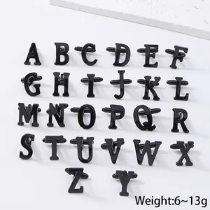 Black alphabet letter cufflinks set for men French shirt cuff links detailed view.