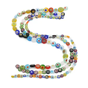 Fili di perle di vetro millefiori colorate in piano, accessori per gioielli fai da te vista principale