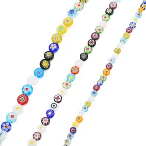 Perline piatte rotonde in vetro millefiori colorate fili sfusi per creazione di gioielli