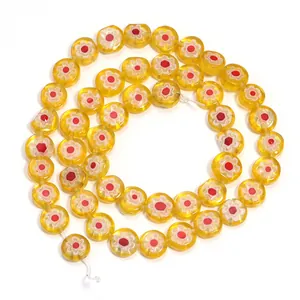 Perline di Vetro Millefiori Gialle Piatte Rotonde Fiori Perline DIY Braccialetto Collana Gioielli