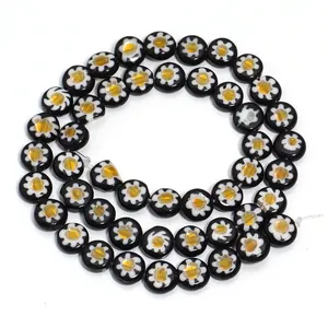Perline di vetro millefiori bianco nero fiori per bracciali e collane fai da te handmade.