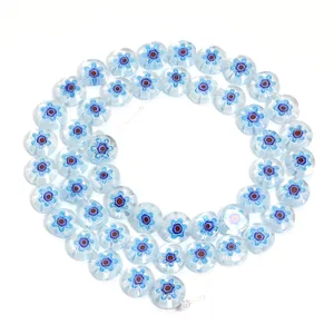 Perline di vetro millefiori blu perline sciolte rotonde piatte per gioielli collana braccialetto.