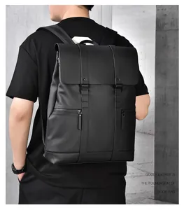 Stijlvolle zwarte lederen rugzak voor heren grote capaciteit reis werk laptop tas mooie.