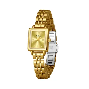 Elegant luxury gold square ladies watch with stainless steel strap and roman numerals