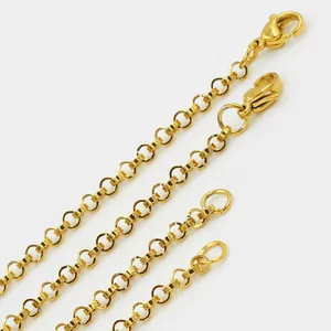 Close-up view showing the lobster clasp and 2mm golden stainless steel Rolo chain links