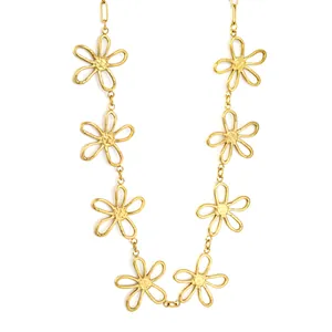 Elegante catena per vita in acciaio inossidabile placcato oro 18K con fiori a cinque petali