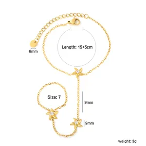 Spécifications détaillées du bracelet doigt étoile de mer en acier inoxydable doré 18K.