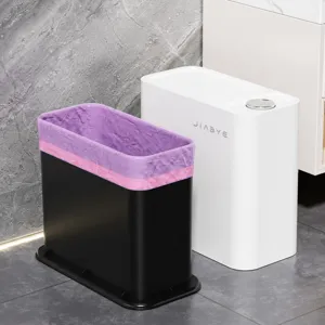 Modern narrow press trash can with lid for bathroom and living room dual layer design