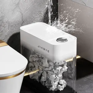 Narrow press-type trash can with lid, waterproof and sealed waste bin for bathroom use.