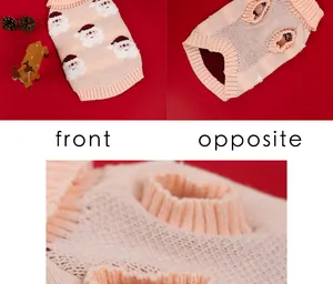Vista dettagliata del maglione natalizio rosa per animali con motivo Babbo Natale a maglia