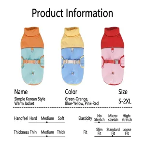 Detail view of Korean style winter pet dog warm windbreaker with adjustable belt