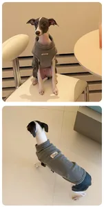 Grey pet turtleneck vest for Italian Greyhounds made of warm German velvet fabric.