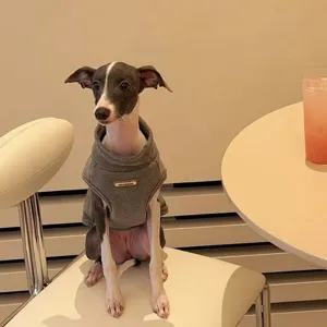 Warm grey high-neck fleece pet vest specifically designed for Whippets and Italian Greyhounds