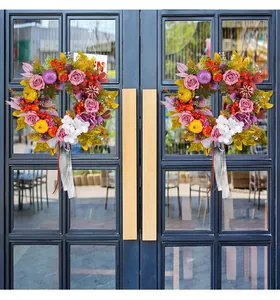 Herbst Ernte Kranz Blumendekoration für Haustür Bauernhaus Kürbis Rose Hängedekoration