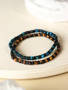 Vista detallada de pulseras de cuentas de piedra ojo de tigre amarillo y azul 4mm