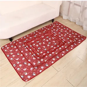 Red Christmas pet mat detail view, washable non-slip cat and dog cushion blanket.