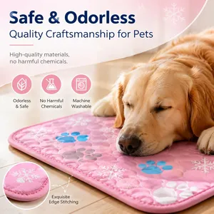 Detail of pink pet cooling mat featuring edge stitching and soft fabric for dogs