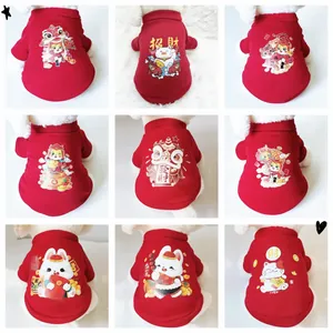 Haustierkleidung Hund Hoodie Katze Pullover Für Kleine Hunde Katzen Baumwolle Warm Fleece Rot Schwarz Cartoon Chinesischer Stil Outfit