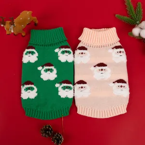 Maglione Natalizio per Cani e Gatti in Maglia di Lana Jacquard con Babbo Natale Caldo Abbigliamento Invernale per Cuccioli