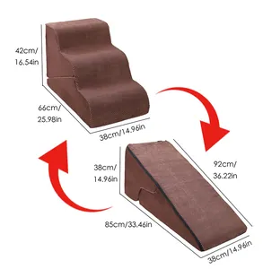 Dimensions détaillées de l'escalier et de la rampe 2-en-1 en mousse pour animaux.