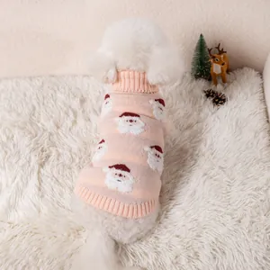 Maglione natalizio rosa per cani con motivi a maglia di Babbo Natale per l'inverno