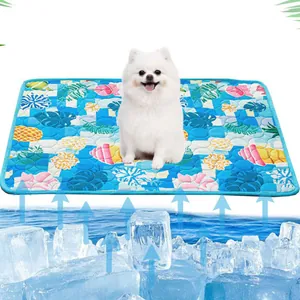Cooling ice silk pet mat with tropical pattern for dogs and cats in summer heat