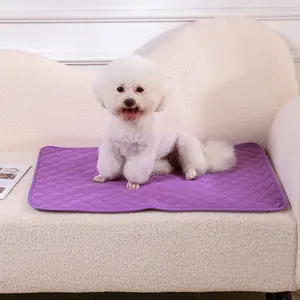 Absorbent purple washable pet training mat for puppies, leak-proof reusable dog pee pad